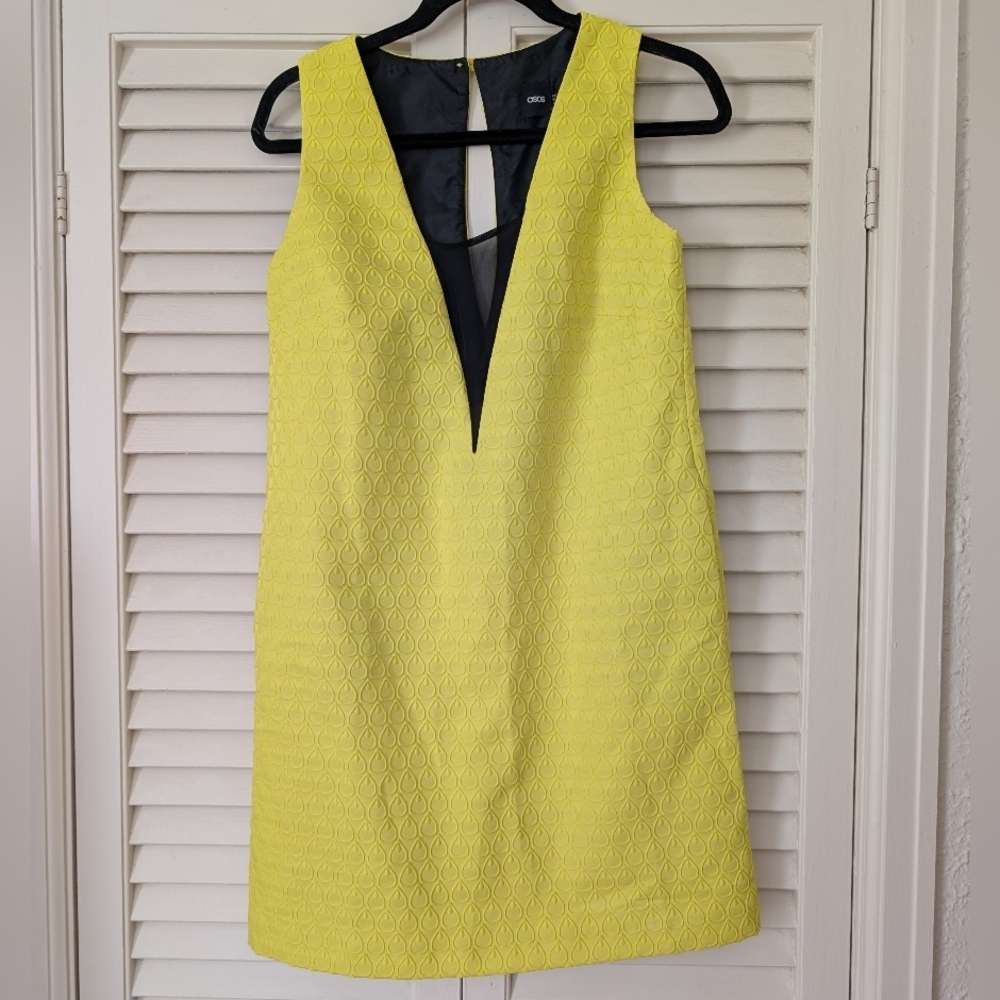 Asos Bright Yellow Textured Print Mini Dress